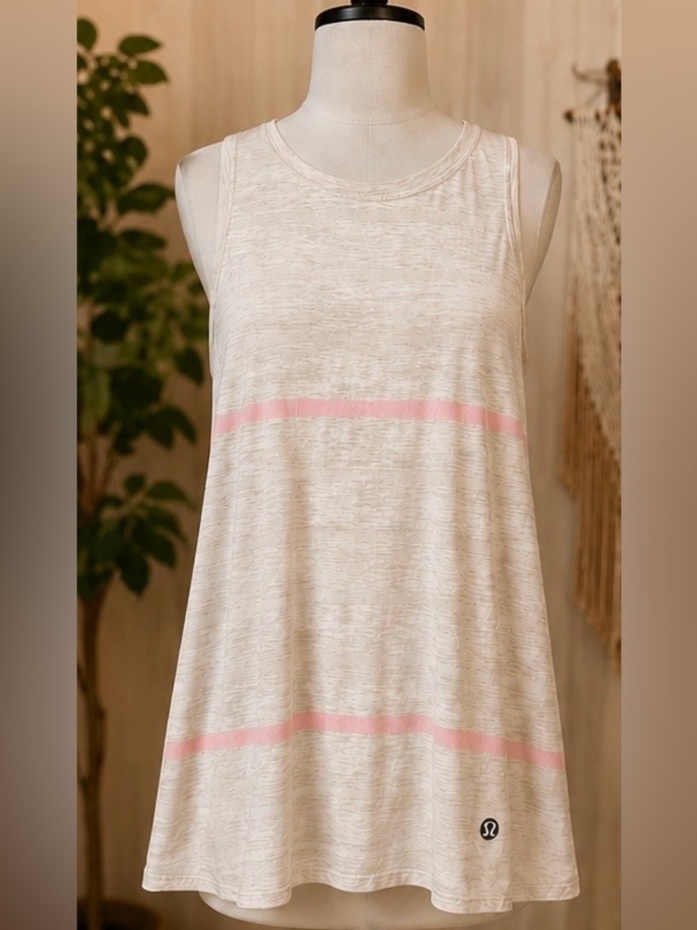 lululemon All Tied Up -  Heather Dune Tank with Pink Stripes